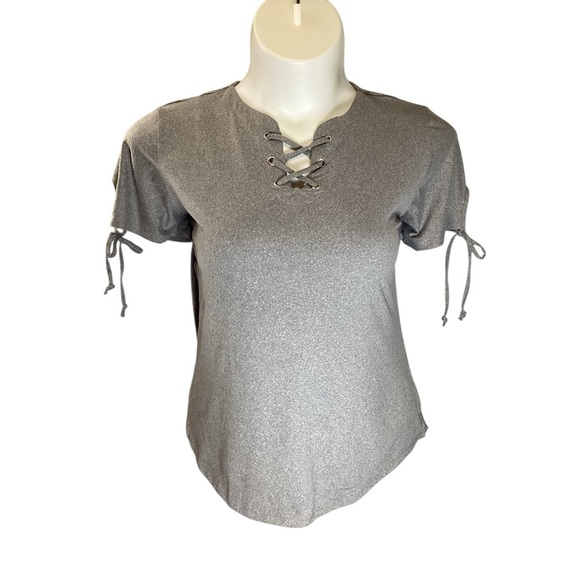 Plus Size, Gray Lace-Up Women's Top, Size 1X - Picture 2 of 6